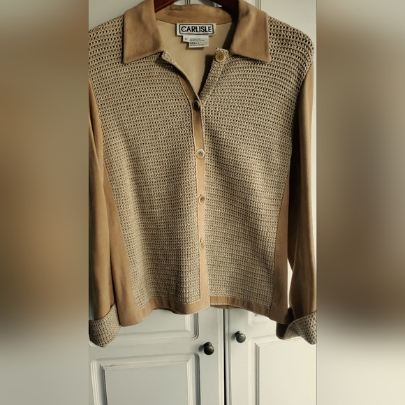 Carlisle Jacket:  Sophisticated Look in Suede with Crocheted Panels - Picture 10 of 11